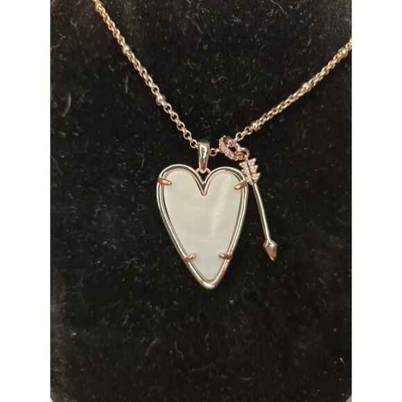 Kendra Scott Ansley Arrow White Stone Heart Necklace 14K Gold Plated New Gift - Picture 3 of 7